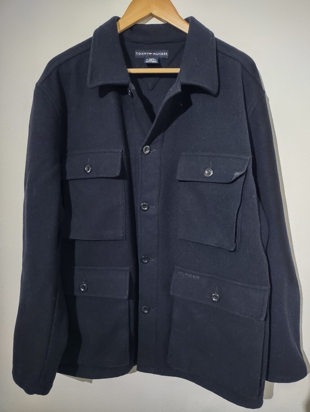 Tommy Hilfiger Men's XL Navy Wool Blend Field Jacket Utility Cargo Pockets